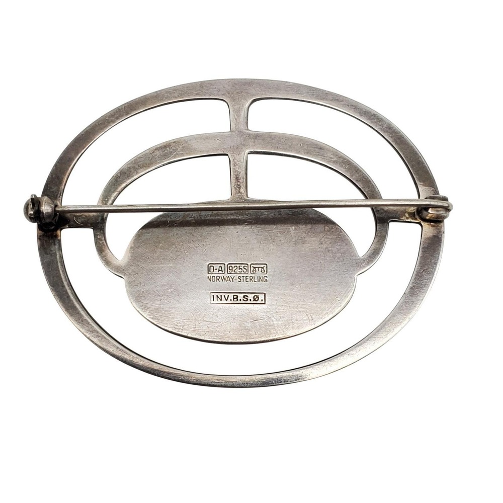 Sterling Silver 925 Stone Brooch David Andersen Norway Bjorn Ostern Abstract Pin - Picture 3 of 8